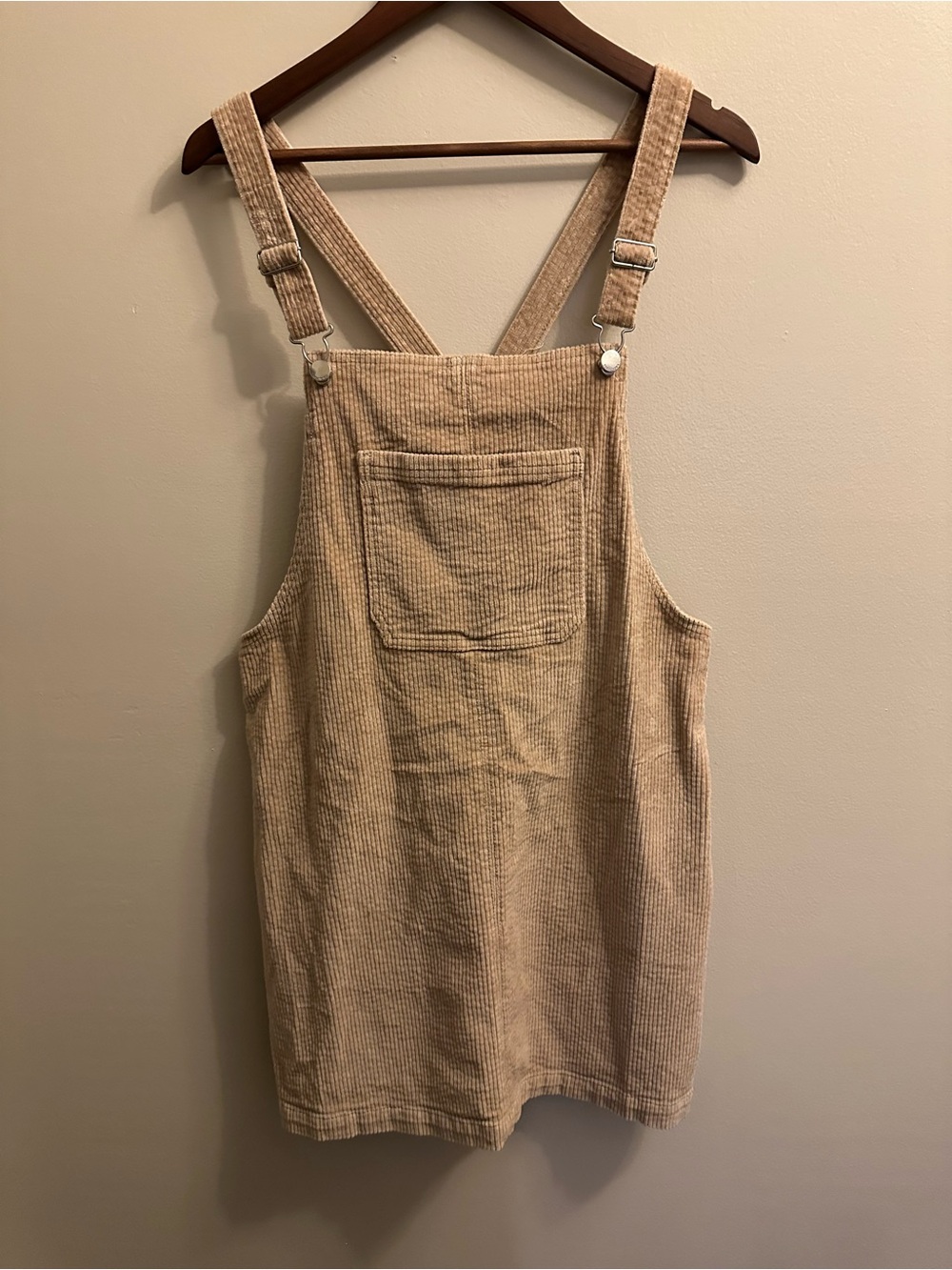 Tinseltown Beige Corduroy Pinafore Mini Dress